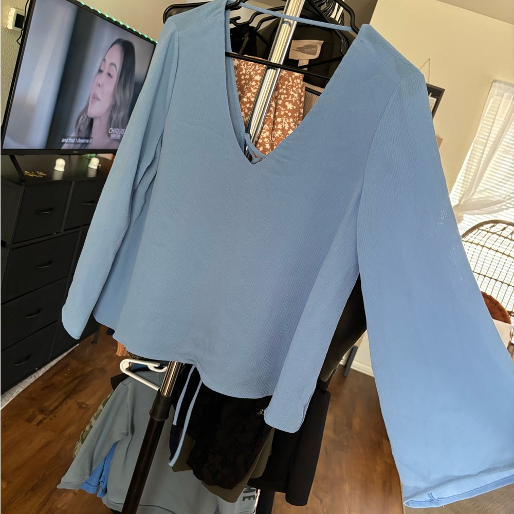 Light Blue V-Neck Blouse